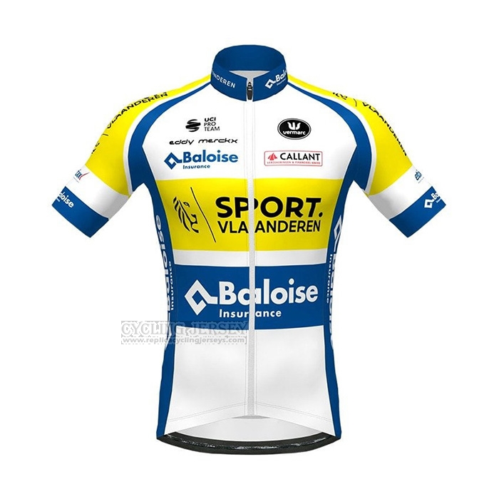 2021 Cycling Jersey Sport Vlaanderen-Baloise Blue White Yellow Short Sleeve and Bib Short
